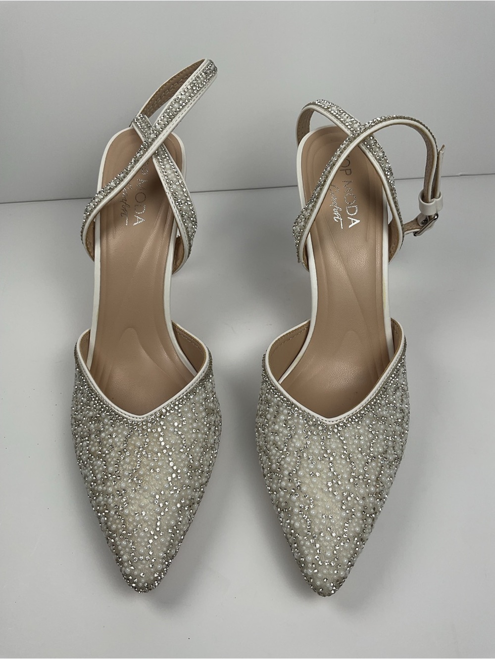 Top Moda Comfort Pearl & Rhinestone Slingback Heels Size 8 - Picture 4 of 12